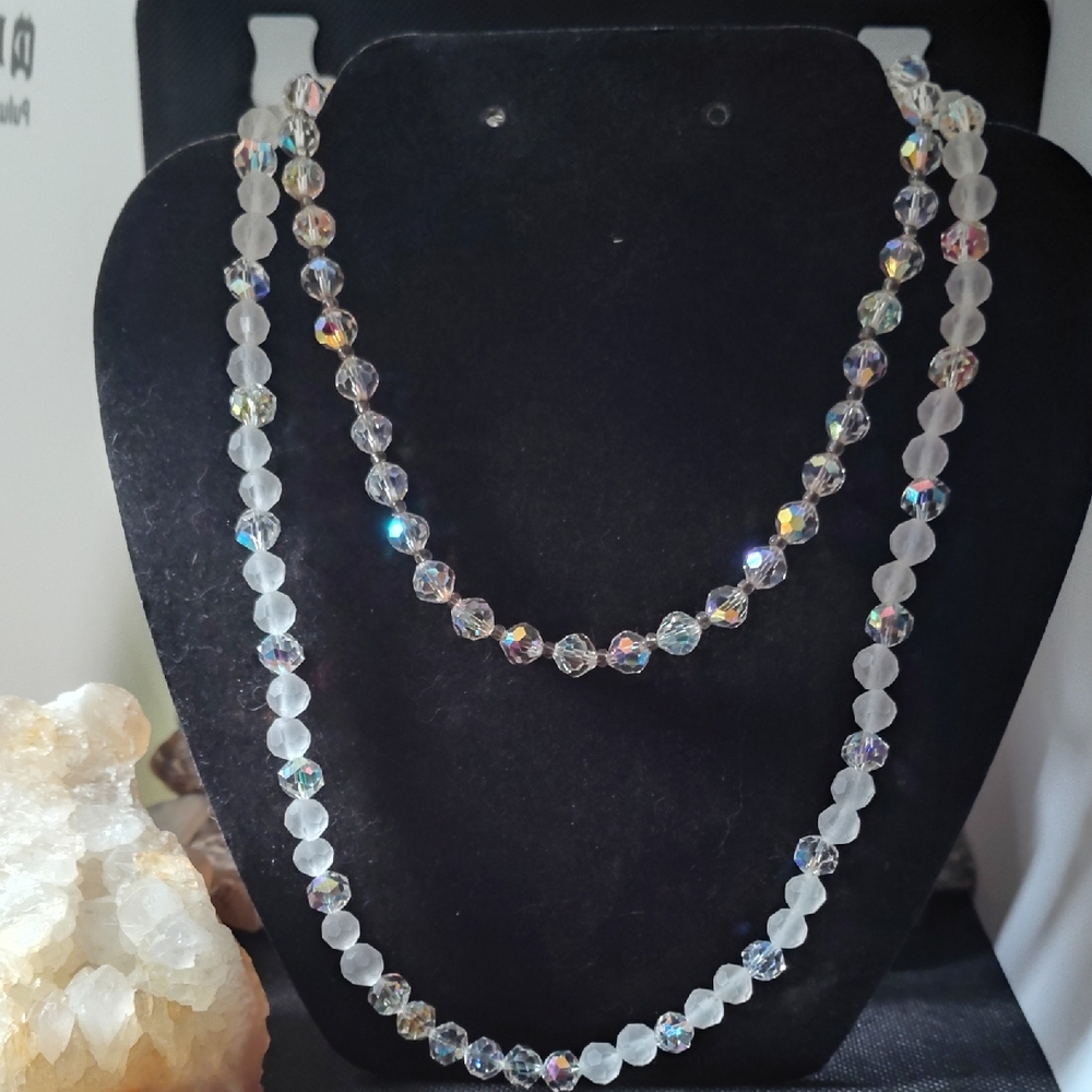 Set Of Two Aurora Borealis Crystal Beaded Necklaces.